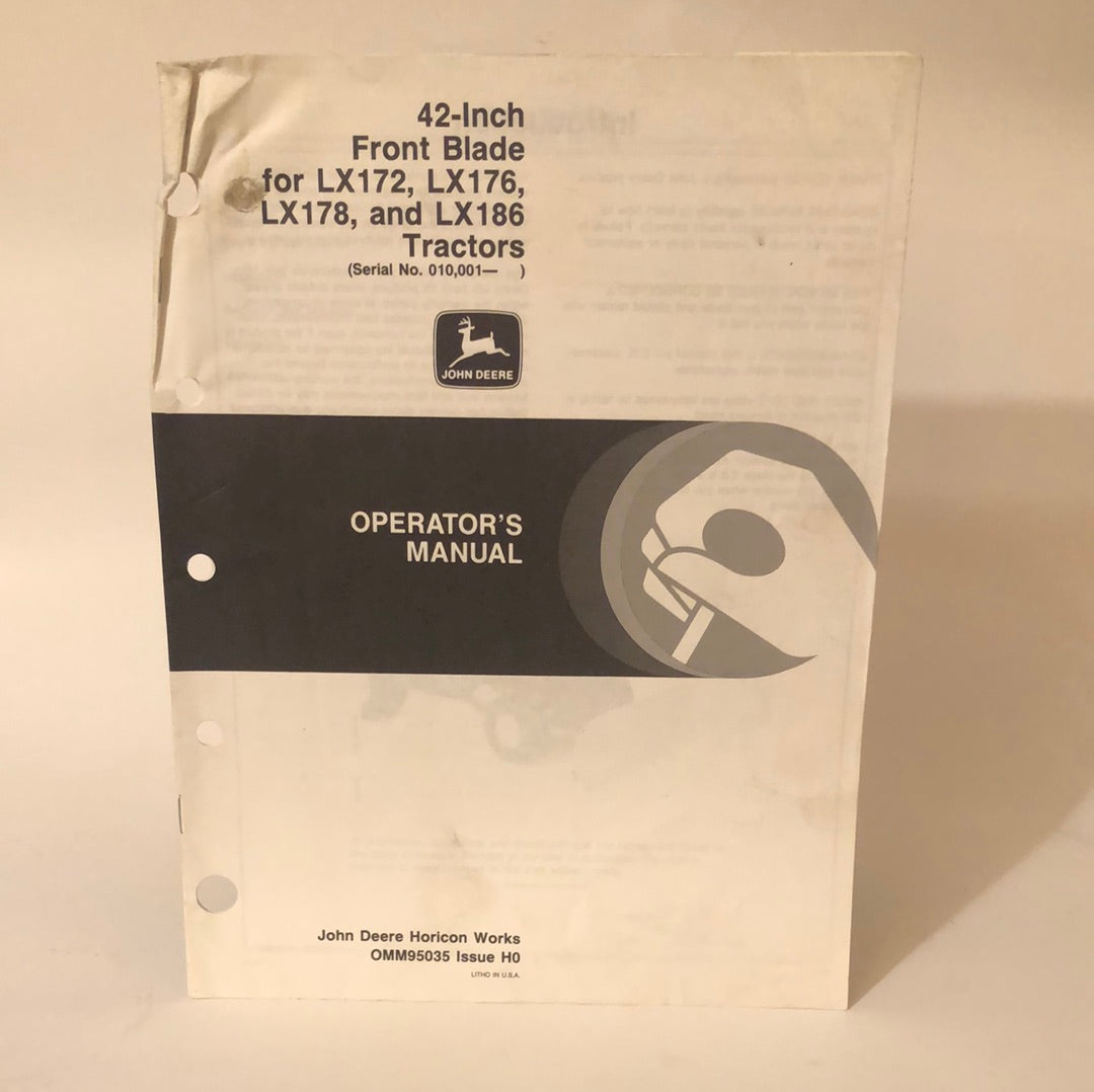 John Deere - 42” Front Blade for LX172, LX176, LX178 & LX186 Tractors OMM95035 H0 Operator’s Manual