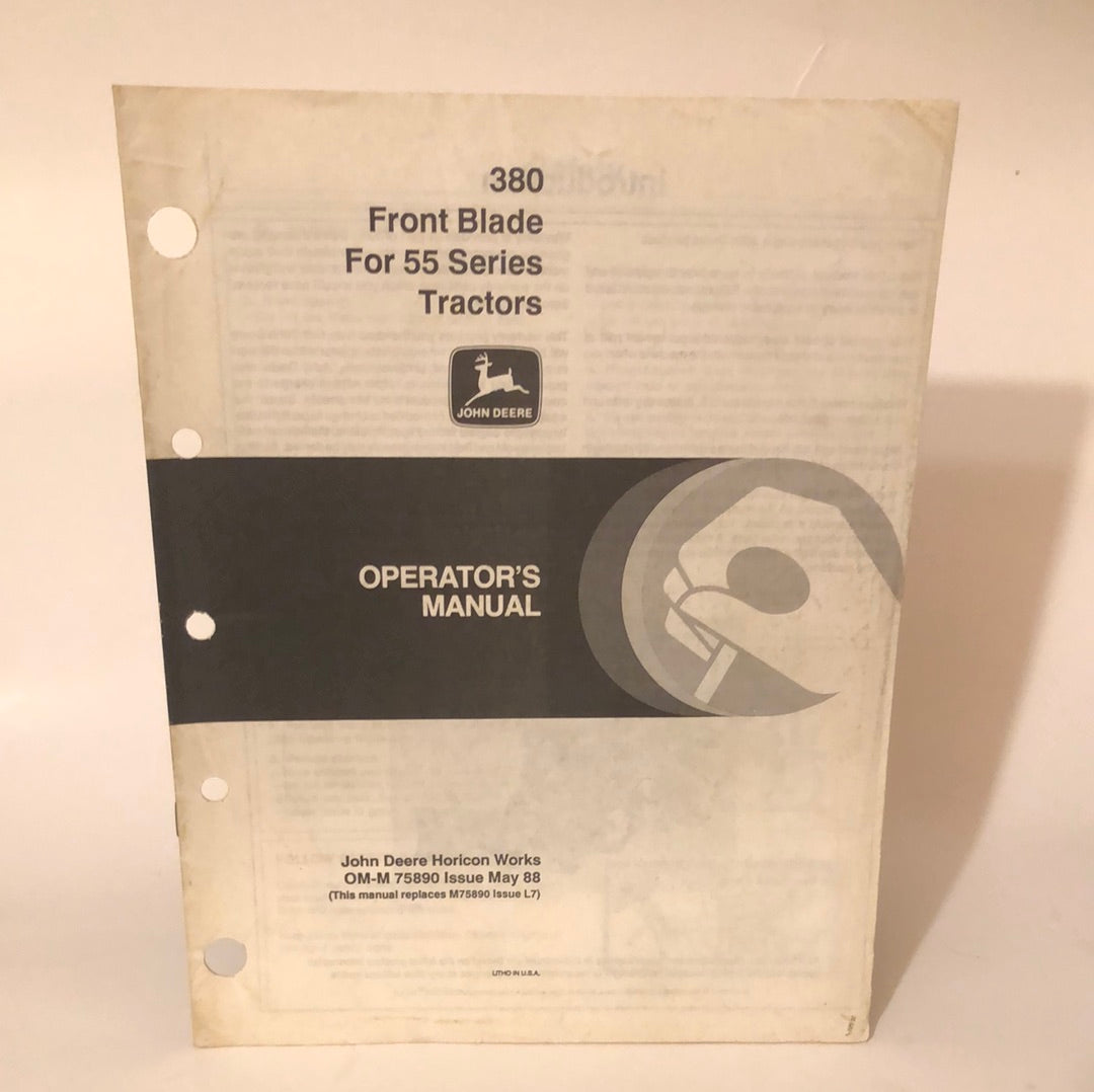 John Deere - 380 Front Blade for 55 series Tractors OMM75890 May 88 Operator’s Manual