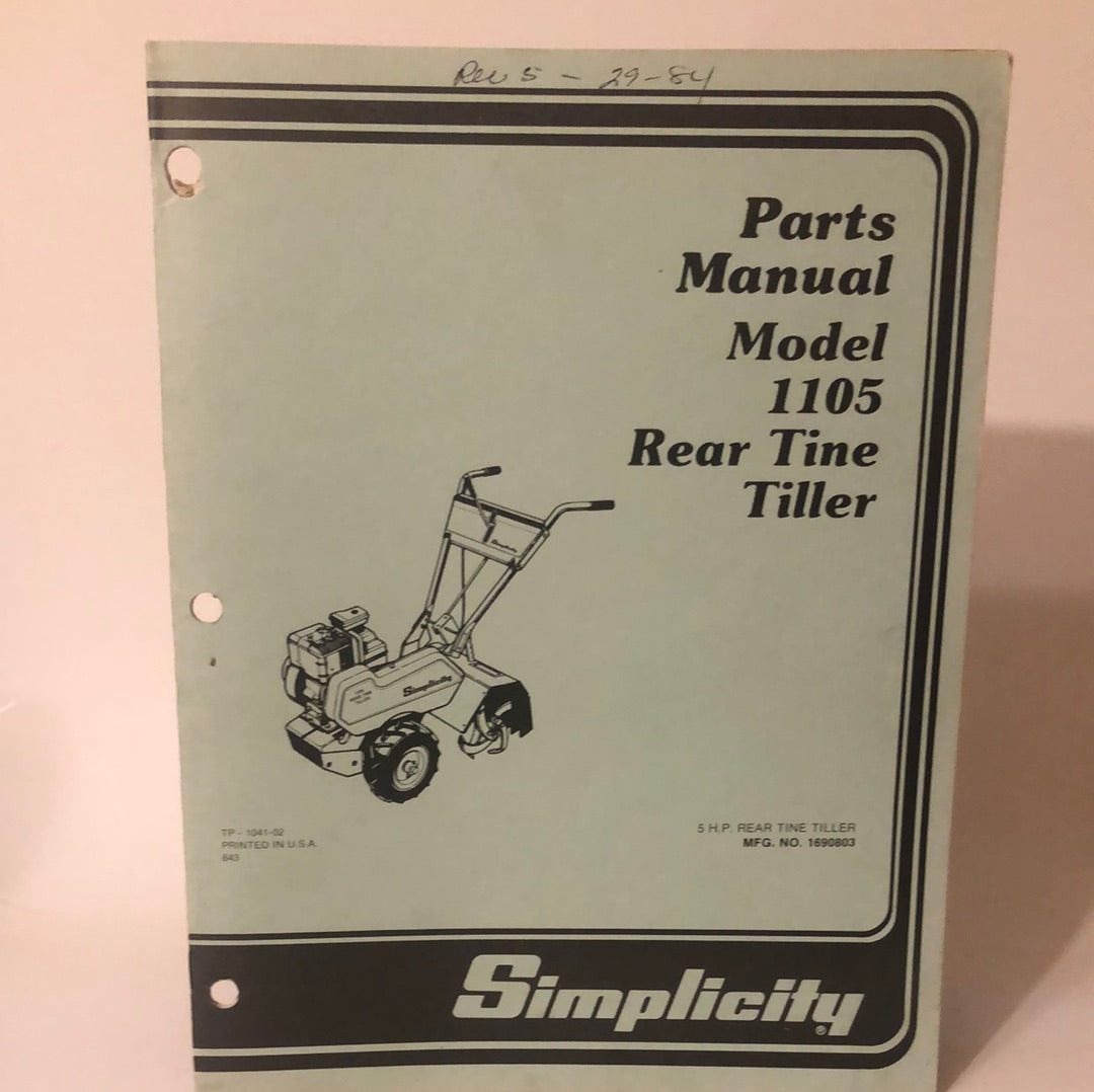 Simplicity Model 1105 Rear Tine Tiller _ Parts Manual