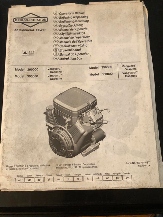 Briggs & Stratton Operator’s Manual model 290000, 300000 350000 & 380000