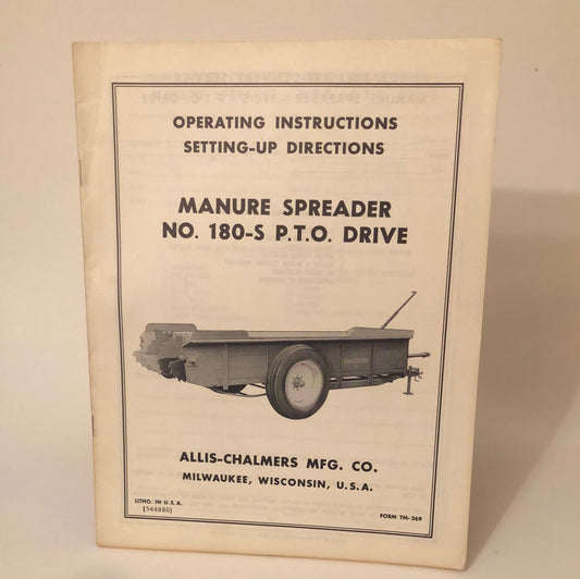 Allis-Chalmers Manure Spreader No 180-S PTO Drive_ Operating Instructions & Setting-Up Directions