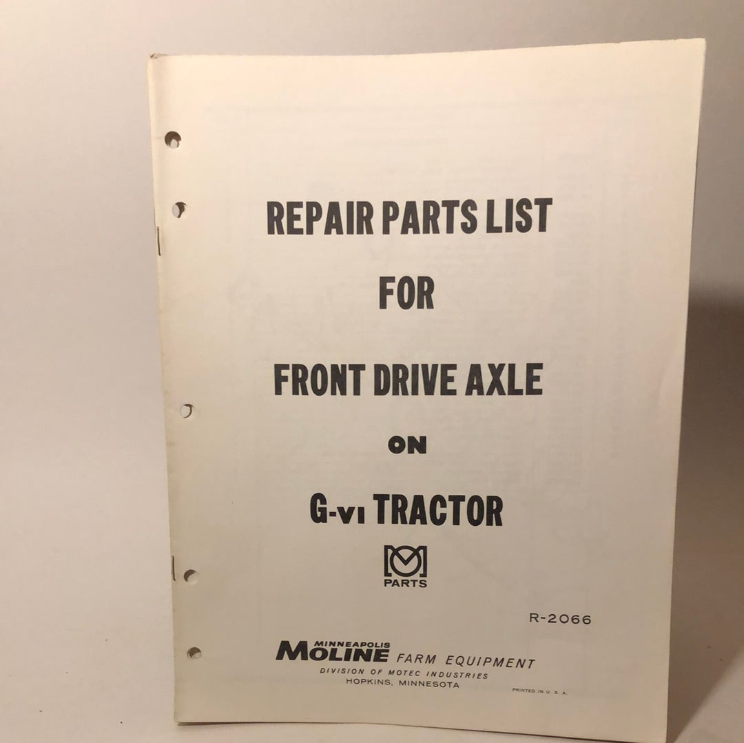 Minneapolis Moline - Front Drive Axle on G-IV Tractor - Repair Parts List