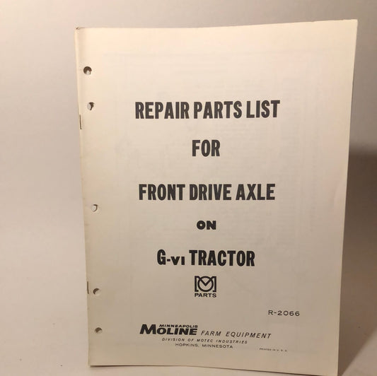 Minneapolis Moline - Front Drive Axle on G-IV Tractor - Repair Parts List