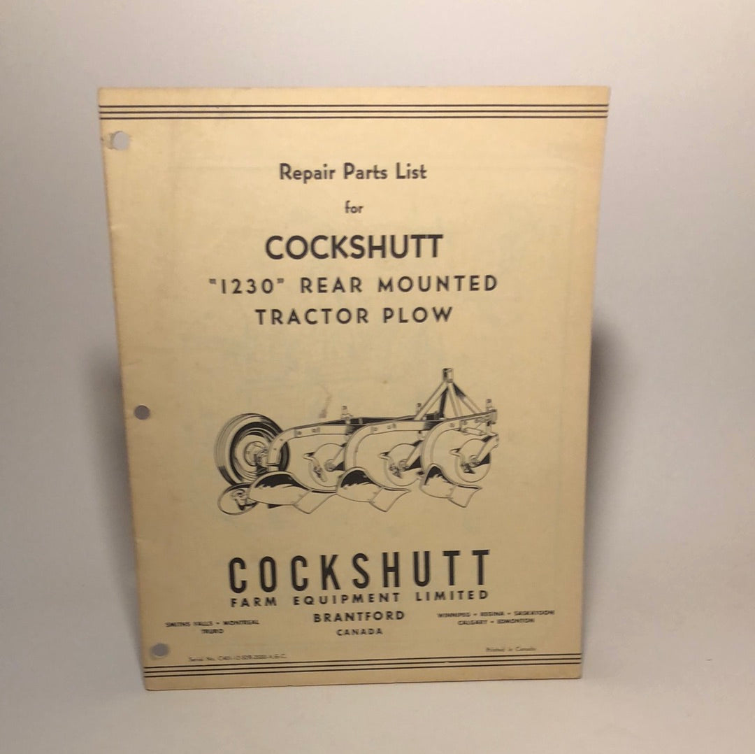 Cockshutt Repair Parts List 1230 Rear Mounted Plow