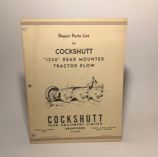 Cockshutt Repair Parts List 1230 Rear Mounted Plow