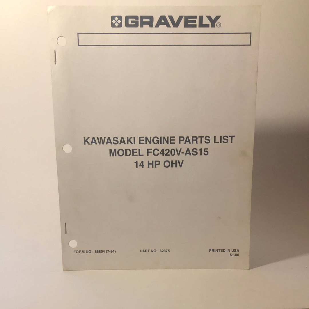 Gravely - Kawasaki engine parts list - Model FC42V-AS15