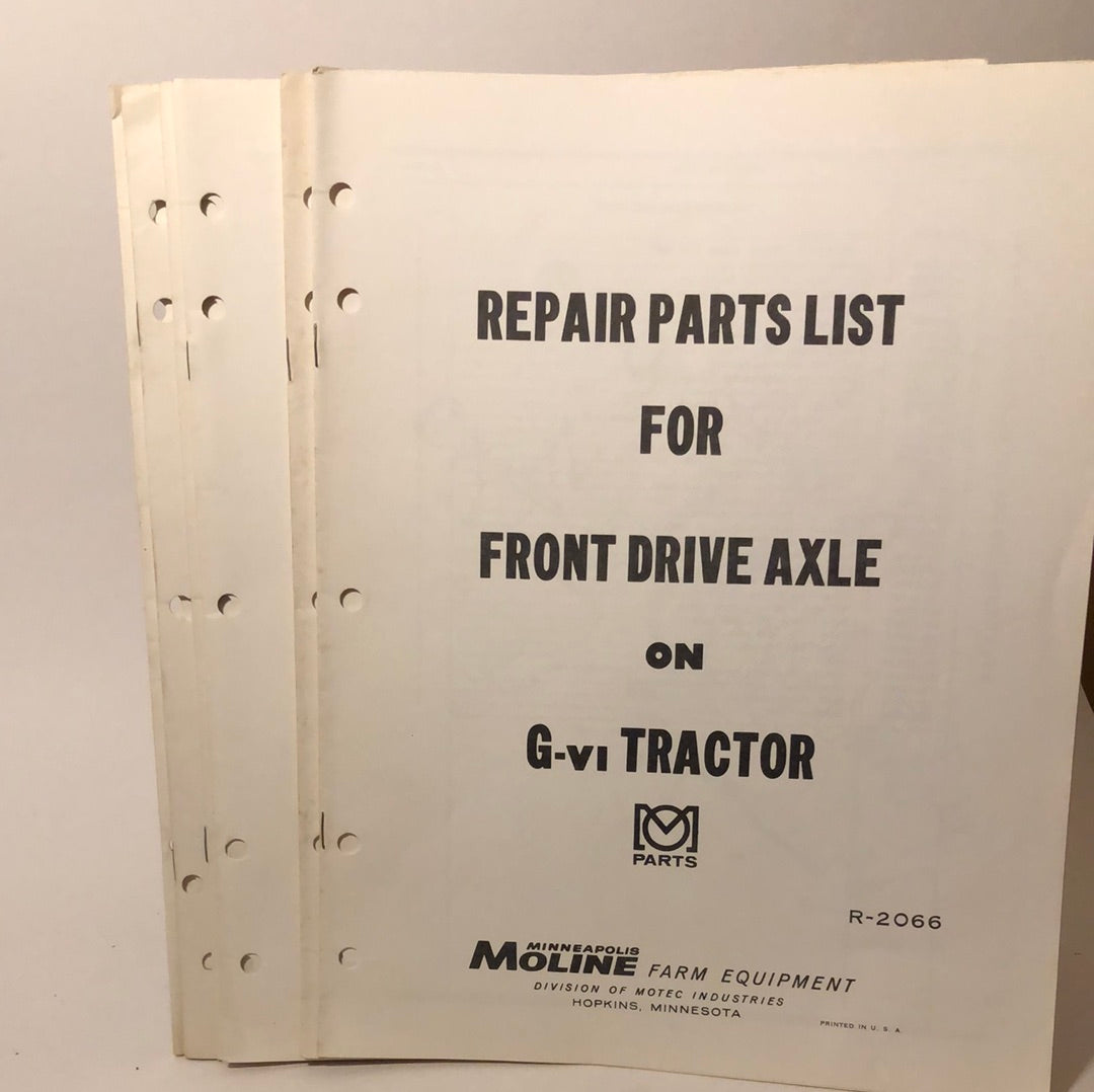 Minneapolis Moline - Front Drive Axle on G-IV Tractor - Repair Parts List
