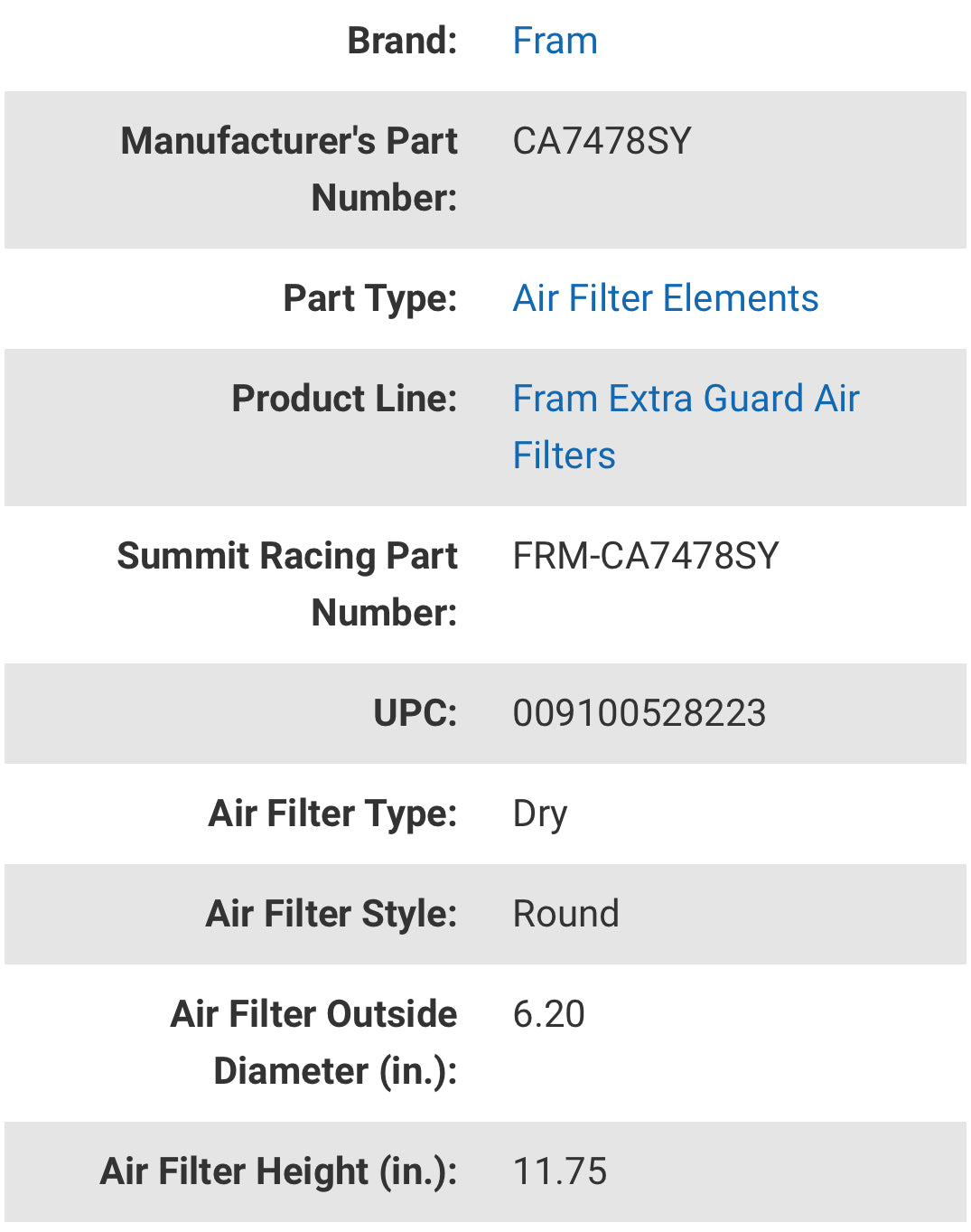 Fram CA7478SY - Air Filter