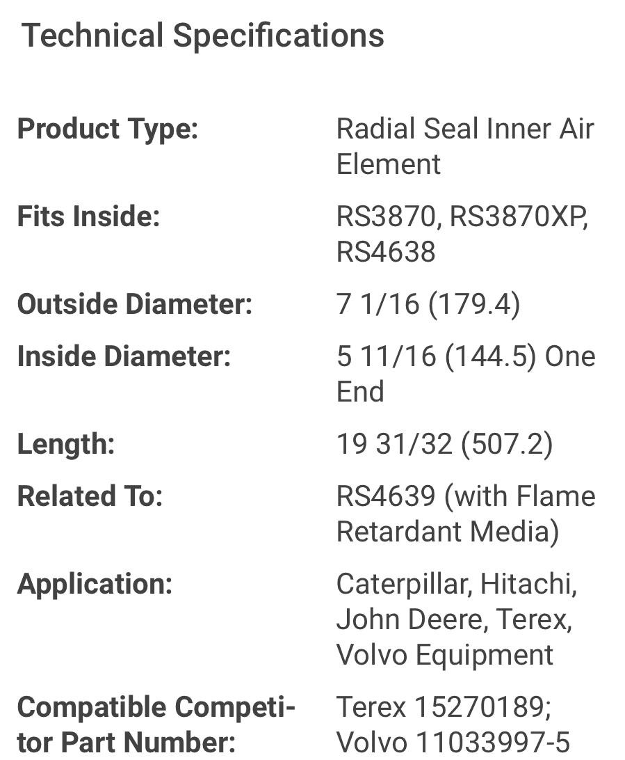 Baldwin RS3871 air filter