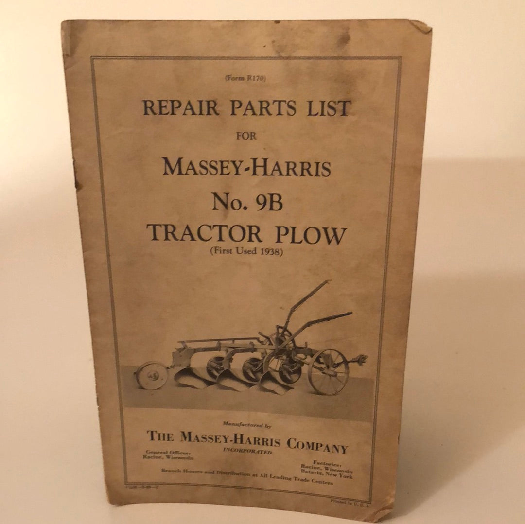 Massey-Harris No 9B Tractor Plow (First used 1938) Repair Parts List