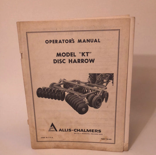 Allis-Chalmers Model KT Disc Harrow _ Operators Manual