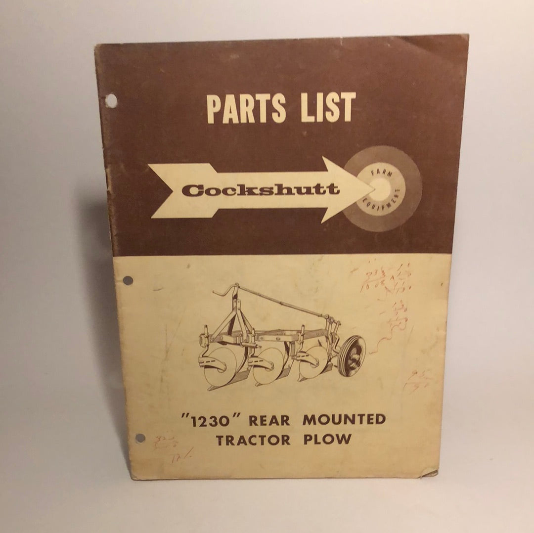 Cockshutt Parts List 1230 Rear Mounted Tractor Plow