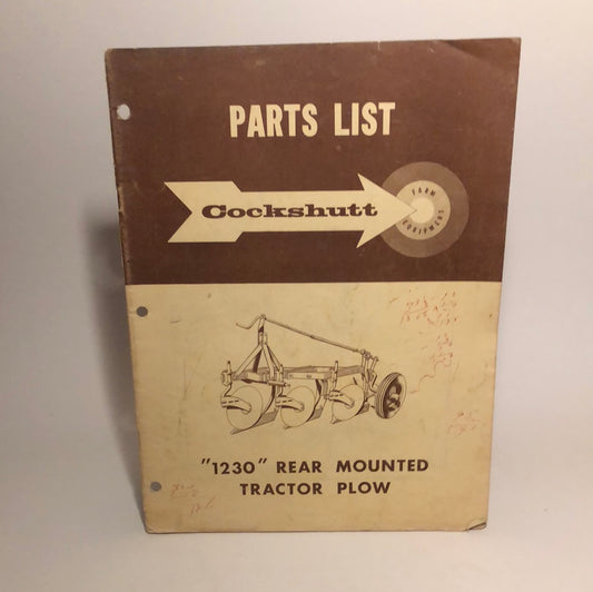 Cockshutt Parts List 1230 Rear Mounted Tractor Plow