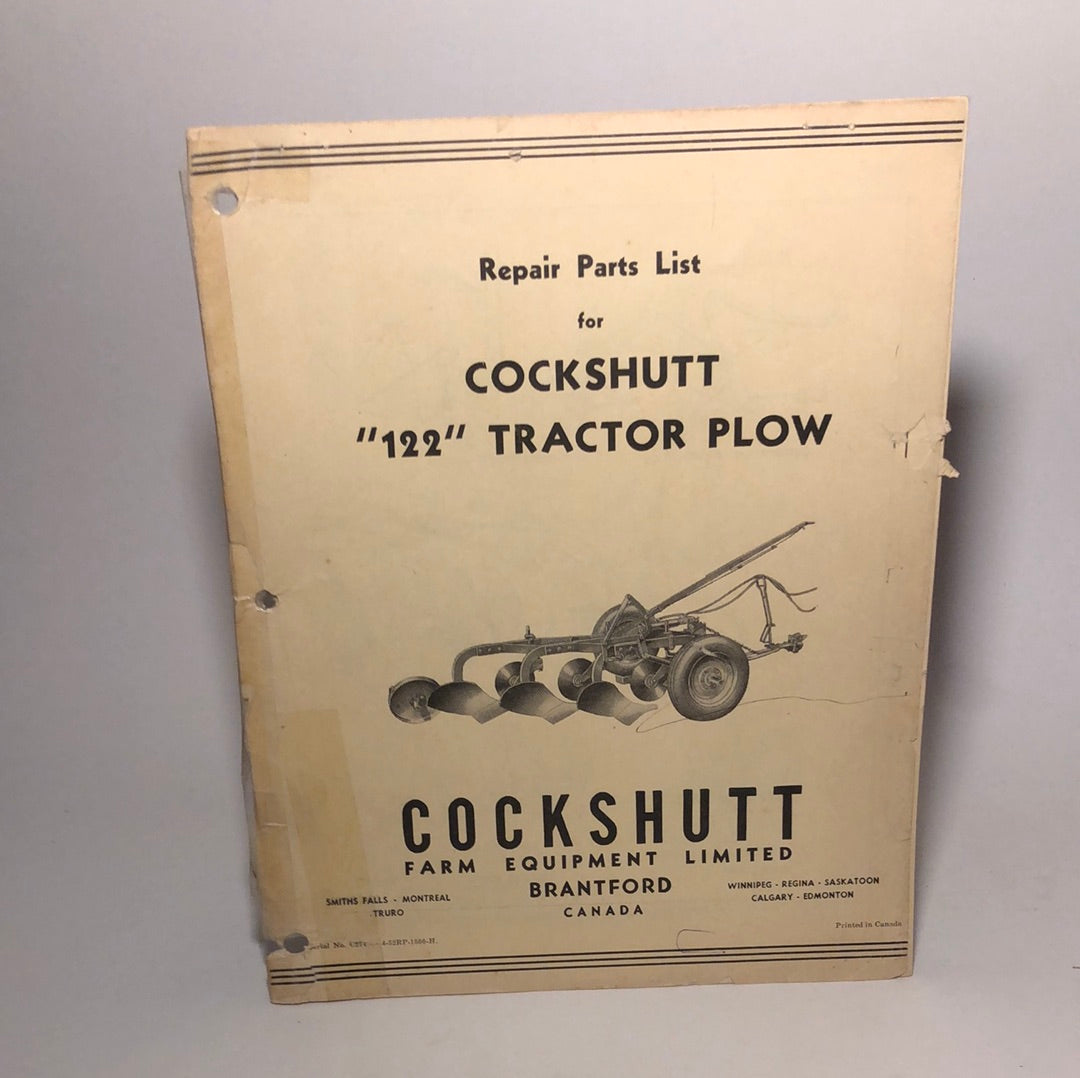 Cockshutt Parts List 122 Tractor Plow