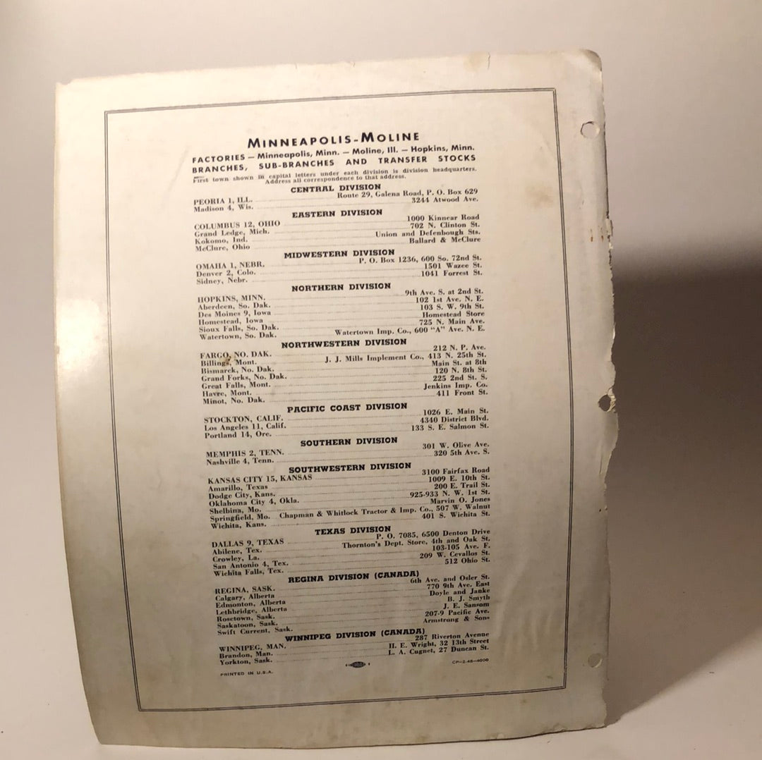 Minneapolis Moline - Model F-4 Fertilizer Attachment for P & R All Steel Drills - Repair Catalog