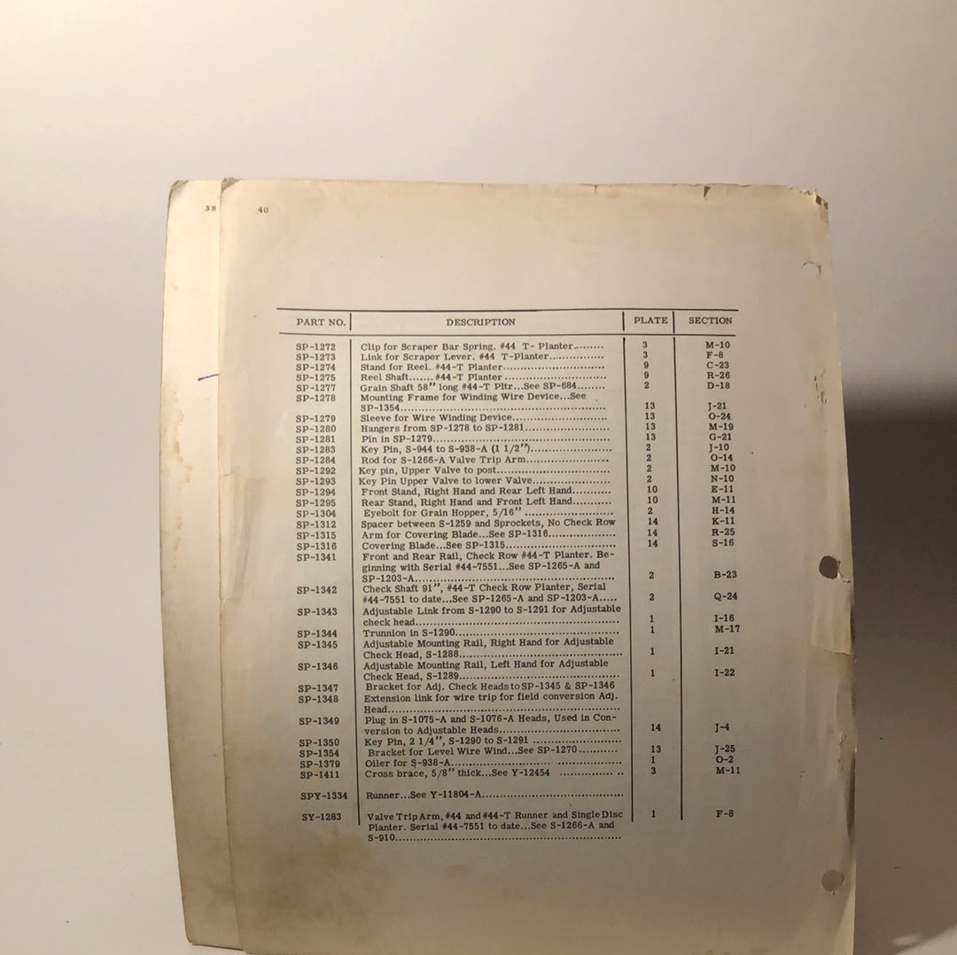 Oliver Parts Book - No 44 & 44T Corn Planter