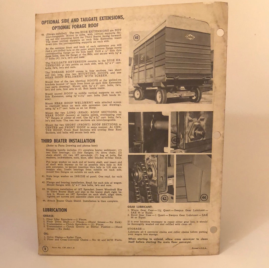 Cobey Model 4000 Crop-Forage-Feeder Wagon - Assembly, Operating Instructions