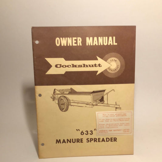 Cockshutt Owner Manual 633 Manure Spreader