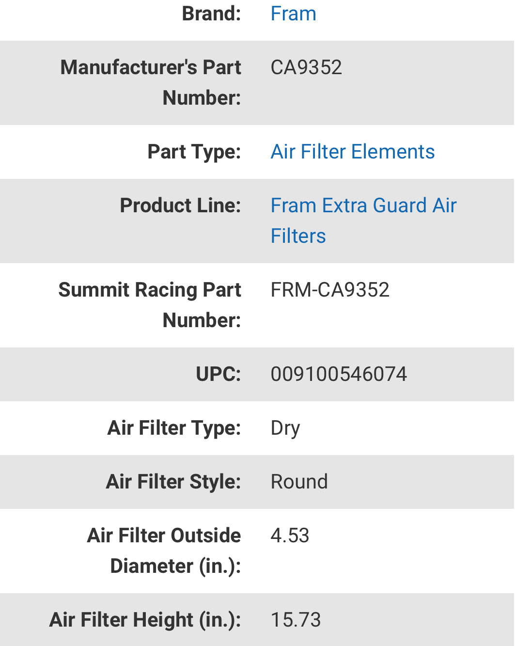 Fram Air Filter CA9352