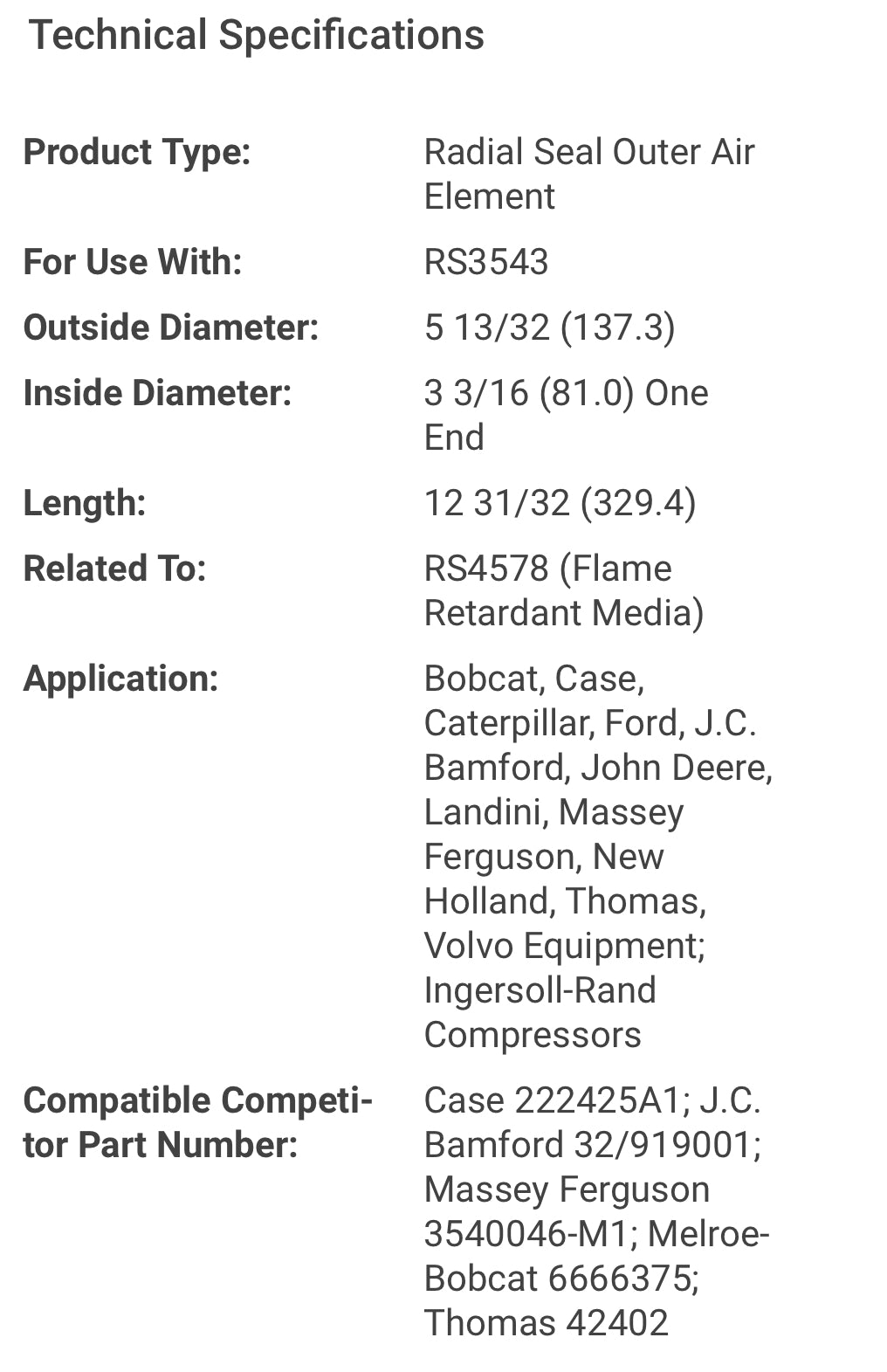 Baldwin Air Filter RS3542
