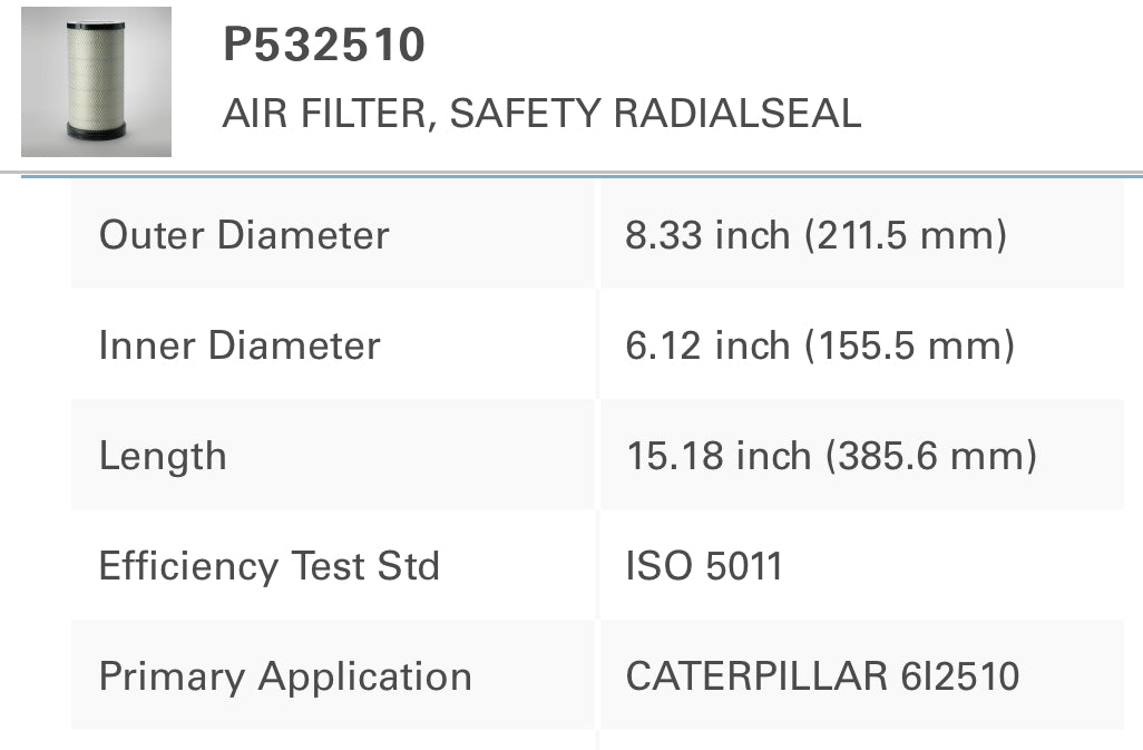 Donaldson air filter p532510