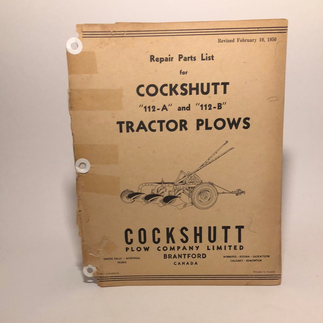 Cockshutt Repair Parts List 112-A & 112-B Tractor Plow