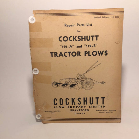 Cockshutt Repair Parts List 112-A & 112-B Tractor Plow