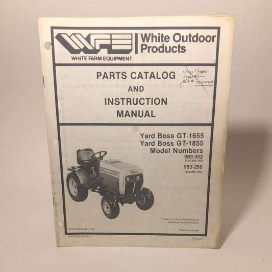 White Yard Boss GT-1655 & GT-1855 Parts catalog & Instruction manual