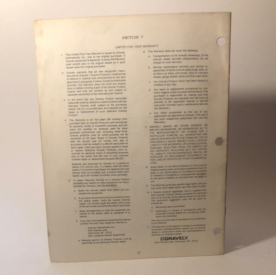 Gravely - Operator’s Manual 48” Snowblower