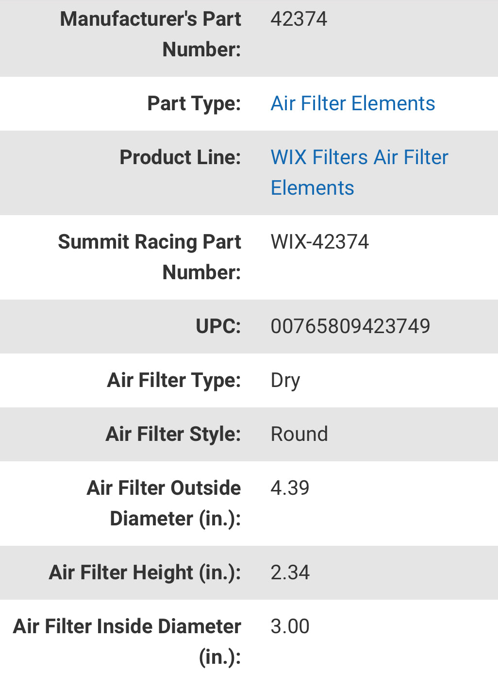WIX Air Filter - 42374