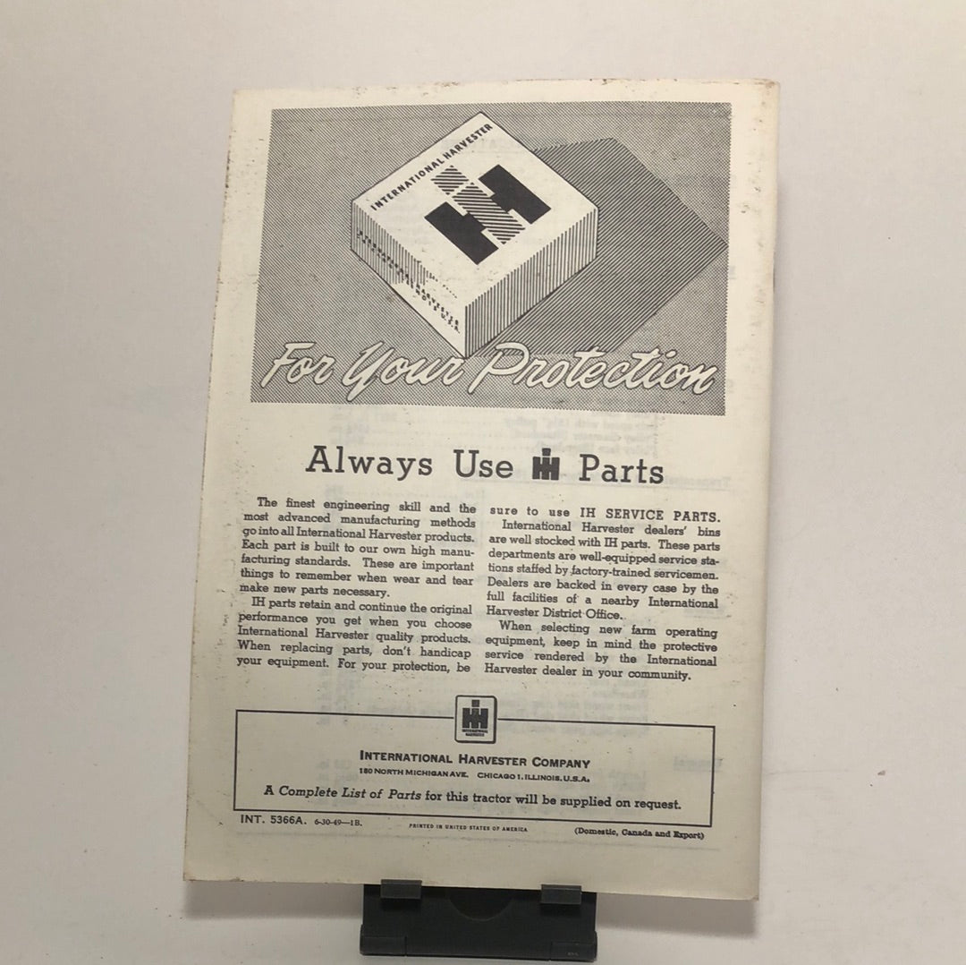 McCormick- Deering Tractor model w-30 instruction book