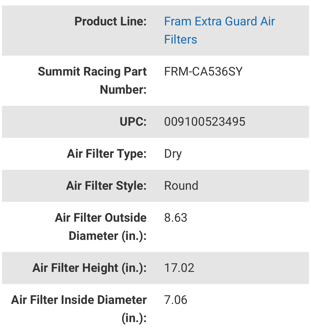 Fram Air Filter - CA536SY