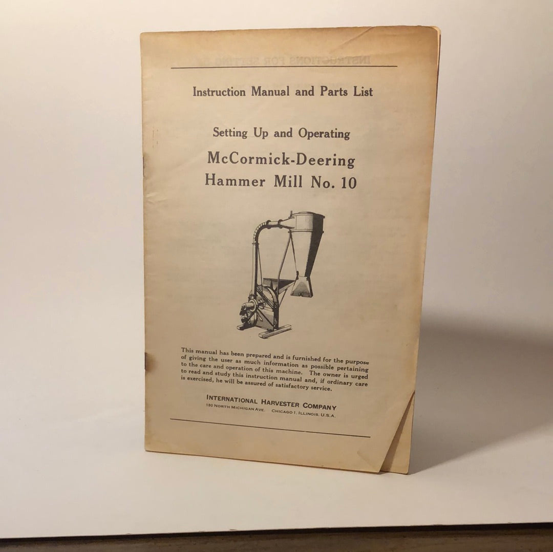 McCormick-Deering No 10  Hammer Mill - Manual