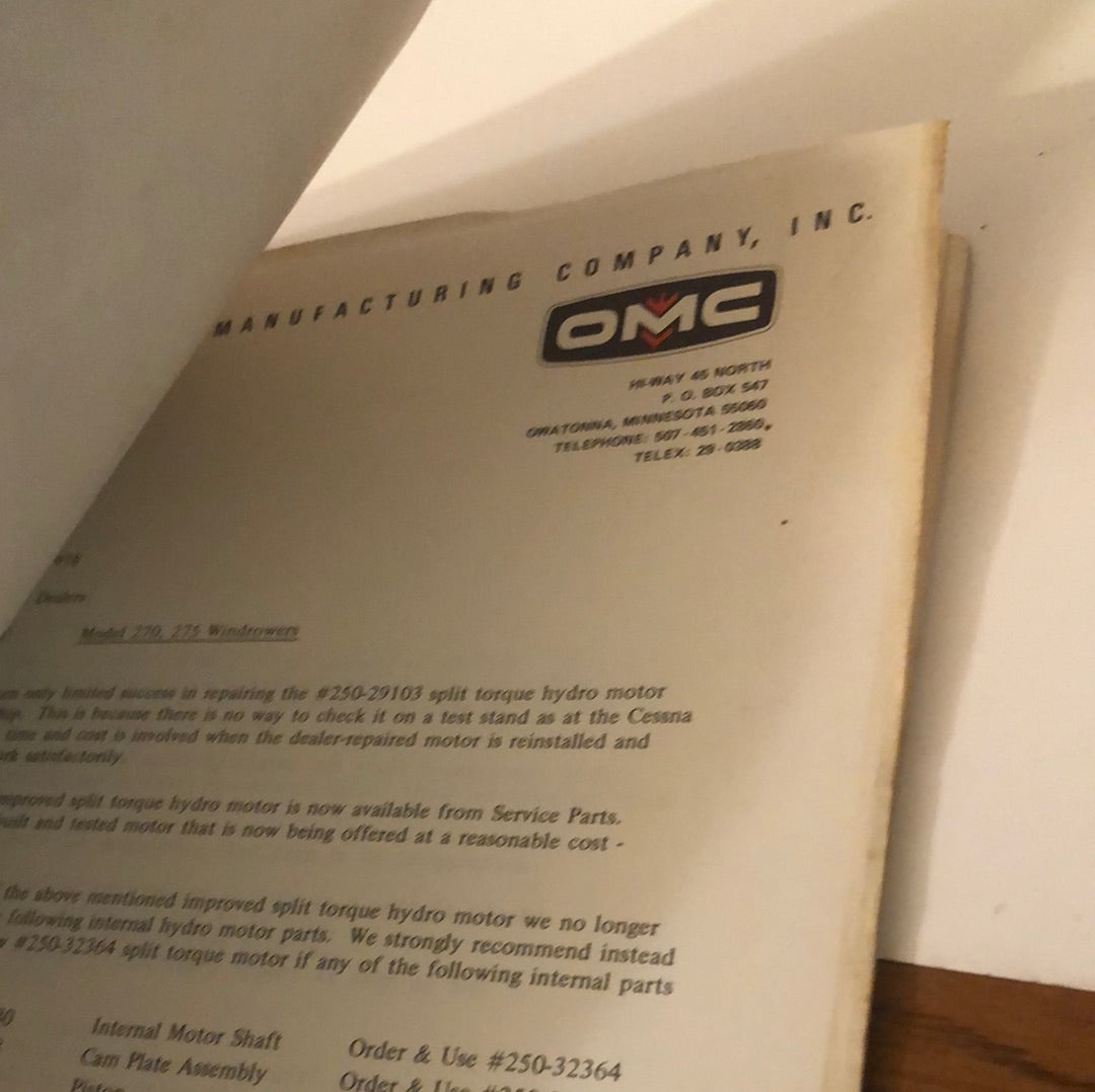 OMC - 270 & 275 Windrower Hydrostatic Transmissions - Service Manual
