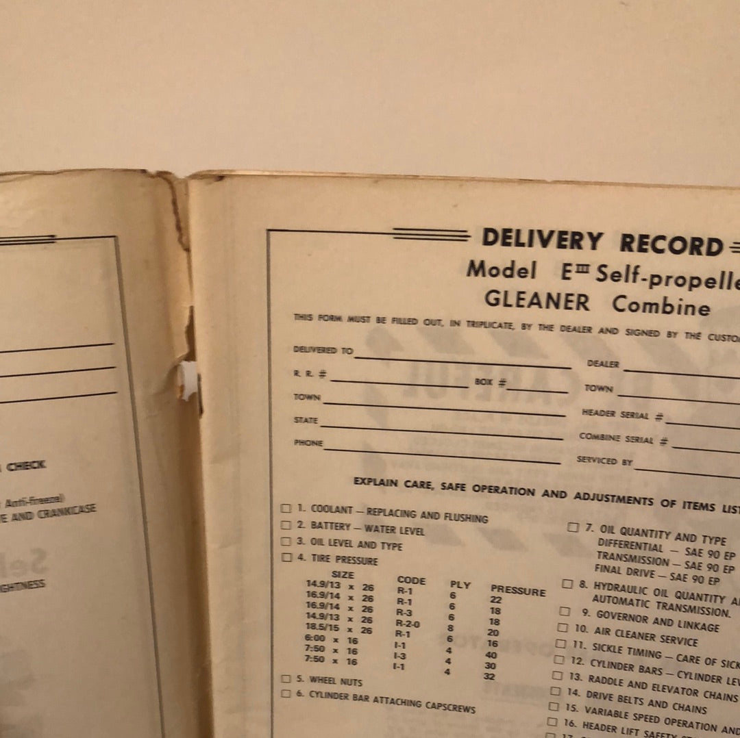 Allis-Chalmers Gleaner EIII Self-propelled Combine _ Operators Manual