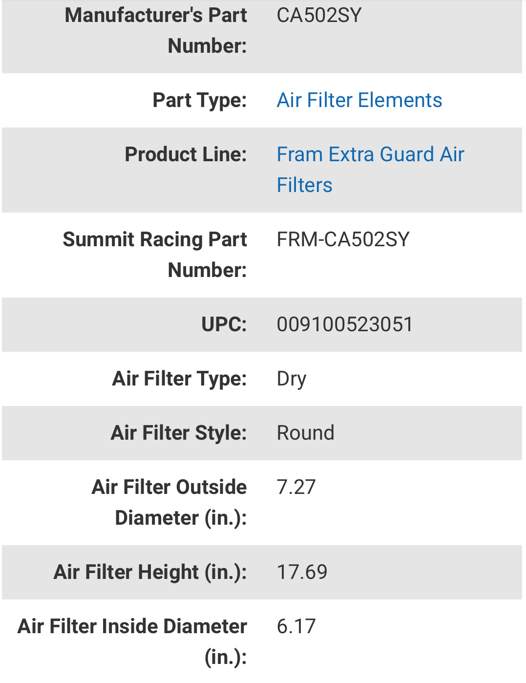 Fram Air Filter CA502SY