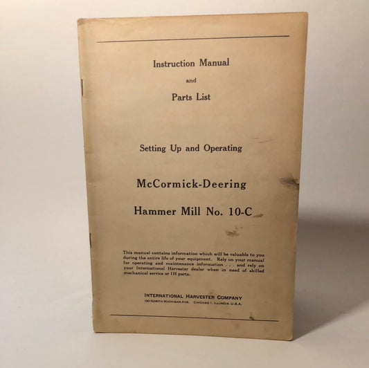 McCormick-Deering No 10-C  Hammer Mill - Manual