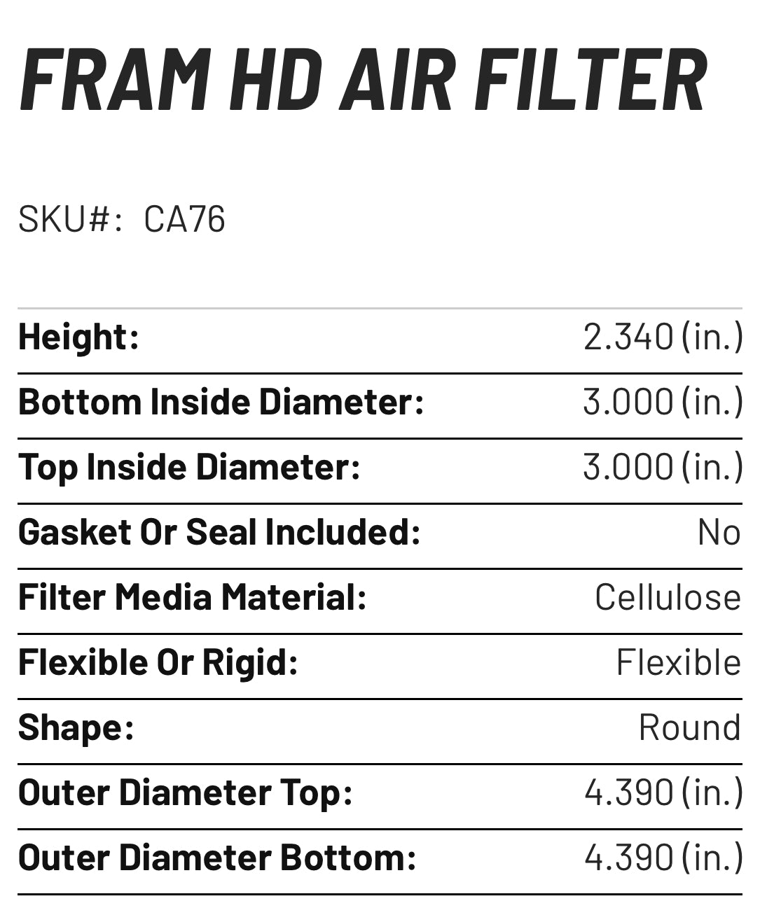 Fram CA76 Air Filter