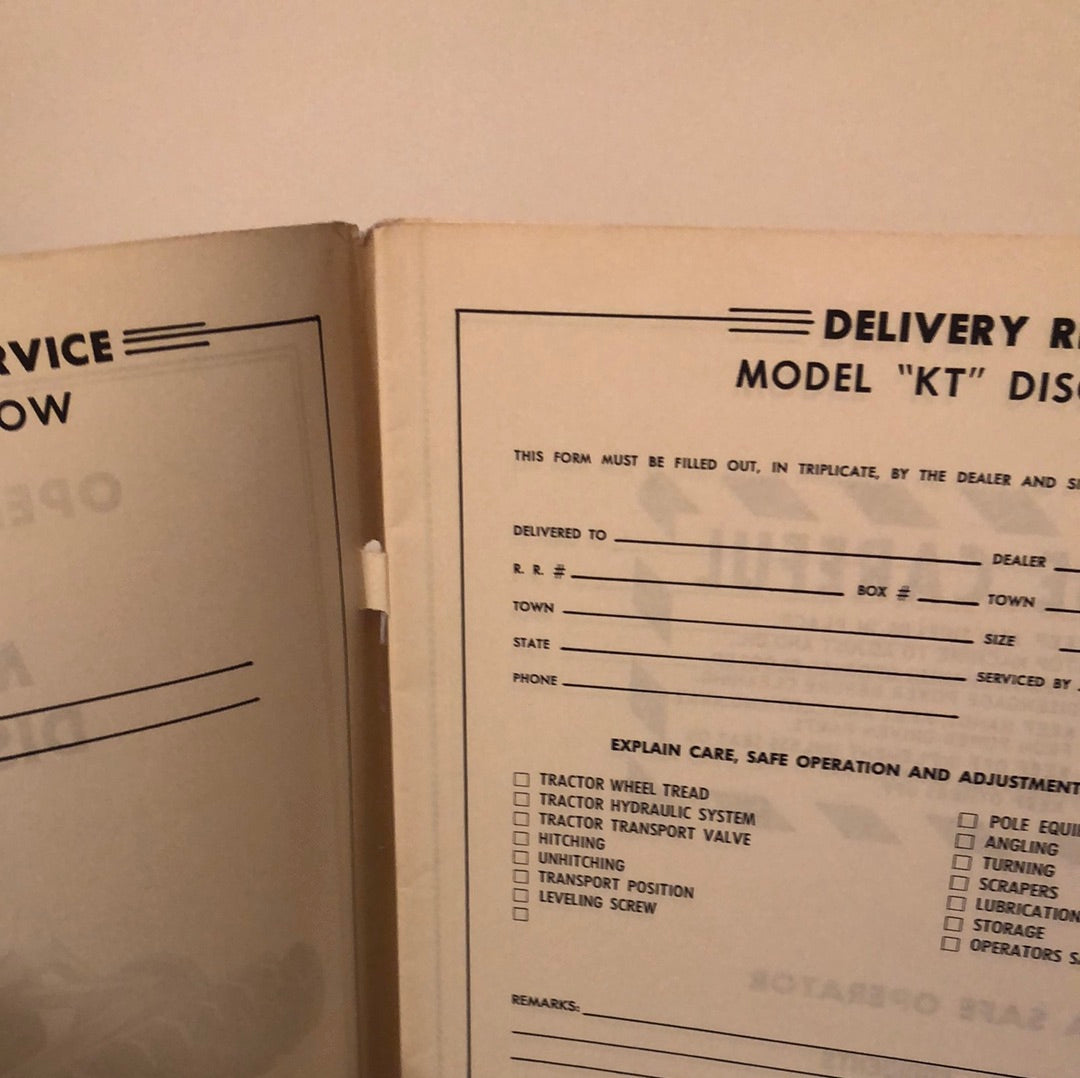 Allis-Chalmers Model KT Disc Harrow _ Operators Manual