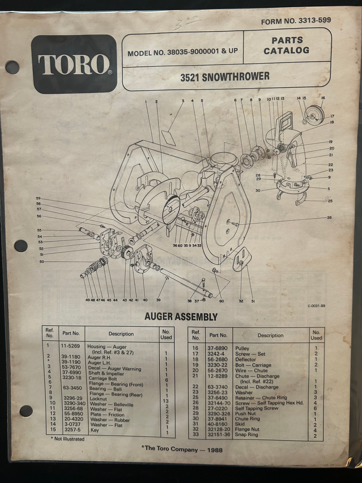 Toro _ 3521 SNOWTHROWER _ Parts Catalog