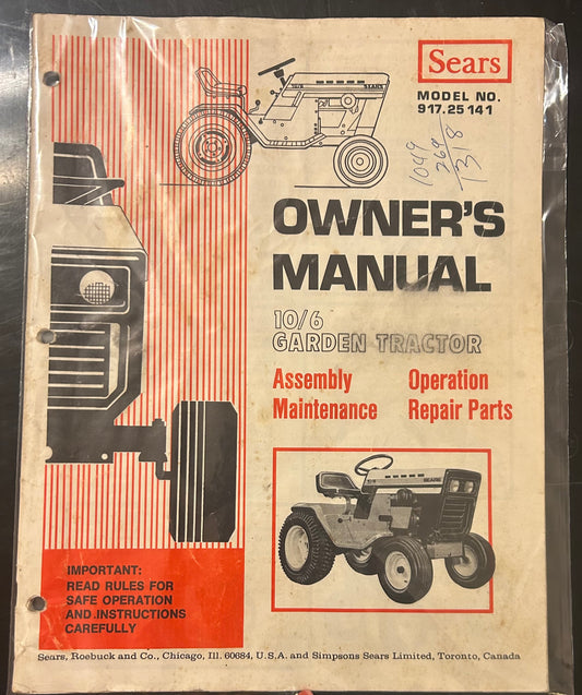 Sears _ 10/6 Garden Tractor model 917.25.141 _ Manual