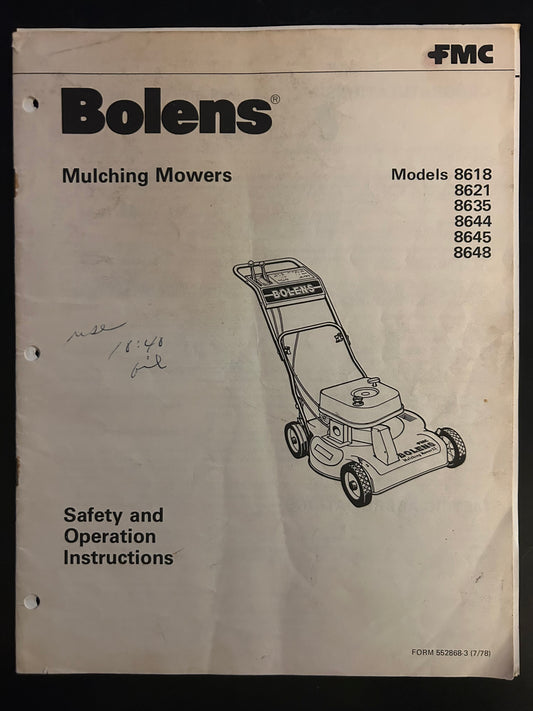 Bolens _ Mulching Mowers models 8618, 8621, 8635, 8644, 8645 & 8648 _ Safety & Operation Instructions