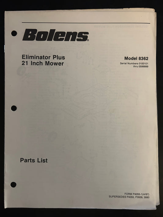 Bolens _ Eliminator Plus Mower 21” model 8362 _ Parts List