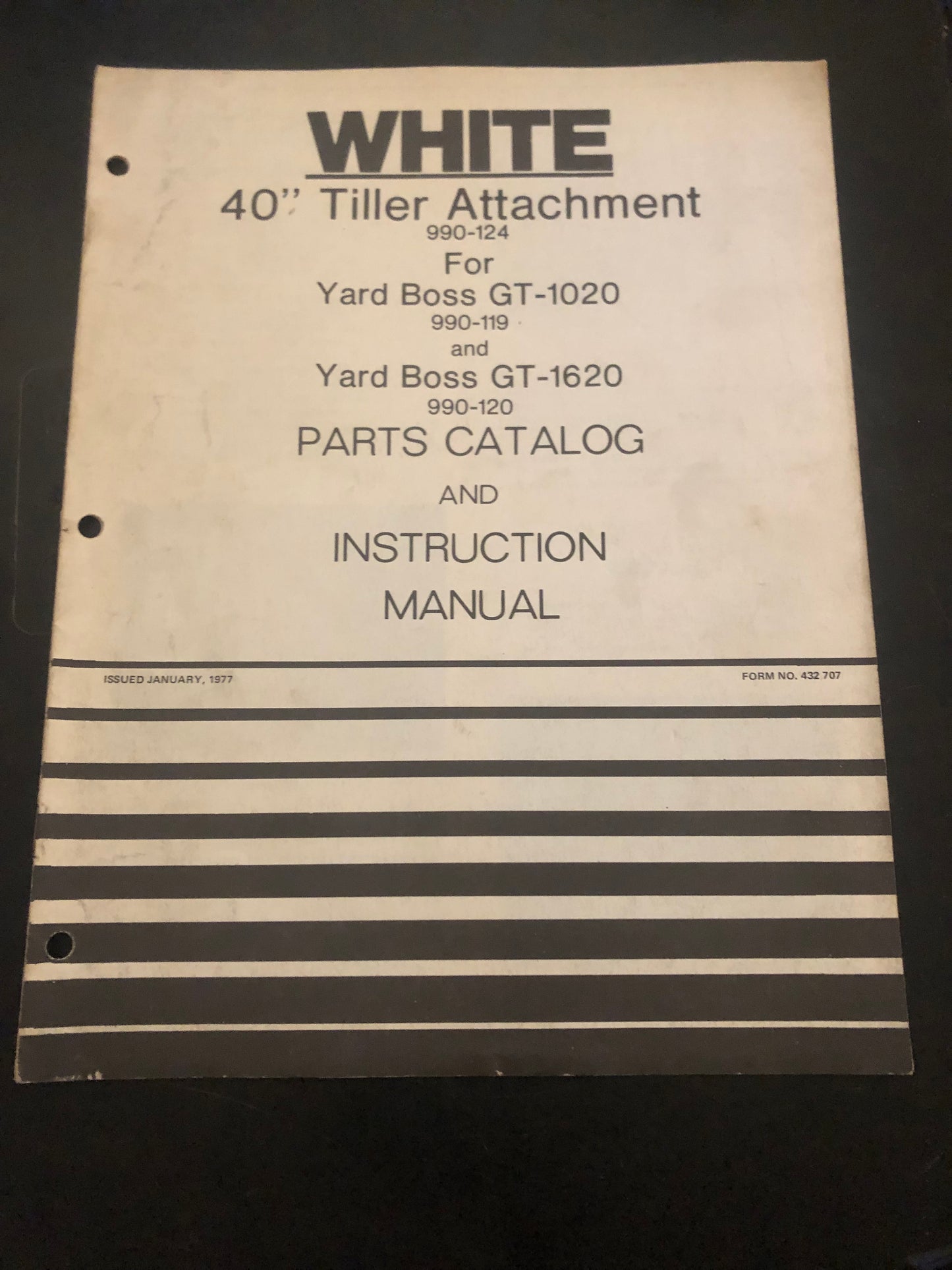 White _ 40” tiller attachment for aft-1020 & GT-1620 _ Parts Catalog & Instruction Manual