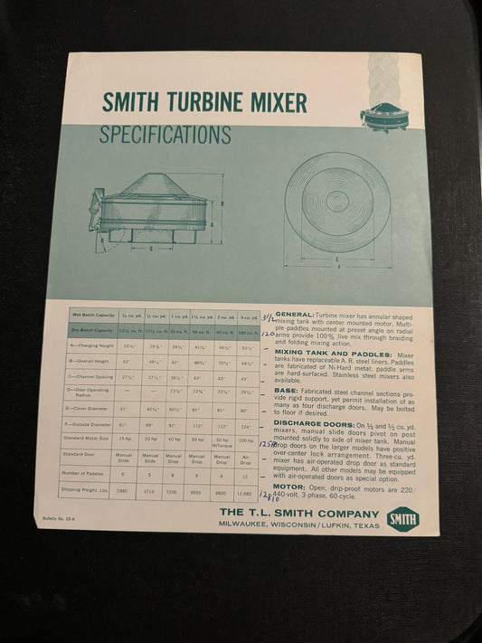 Smith Turbine Mixer Specs