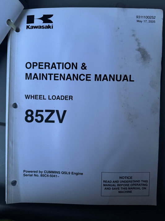 Kawasaki _ Wheel Loader 85ZV 9311100262 May 2005 _ Operation & Maintenance Manual