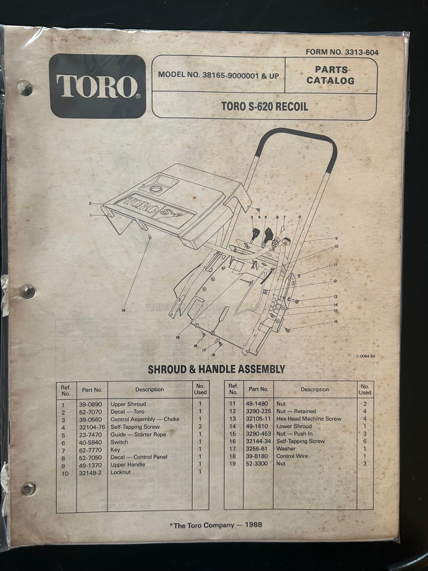 Toro _ S-620 RECOIL MODEL NO. 38165-9000001 & UP _ Parts Catalog