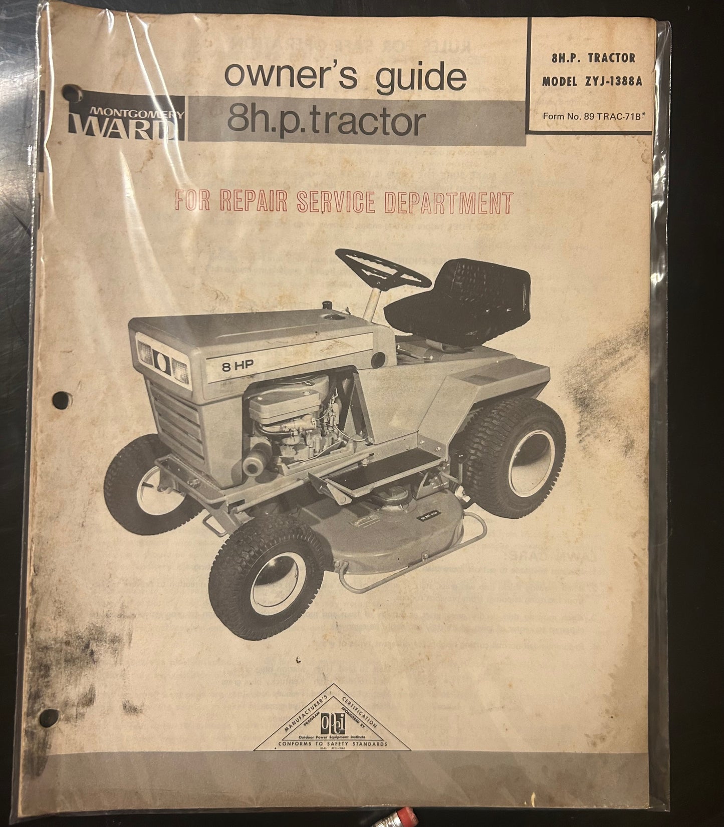 Montgomery Ward _ 8H.P. Tractor Model ZYJ-1388A Form No. 89 TRAC-71B* _ Owner’s Guide