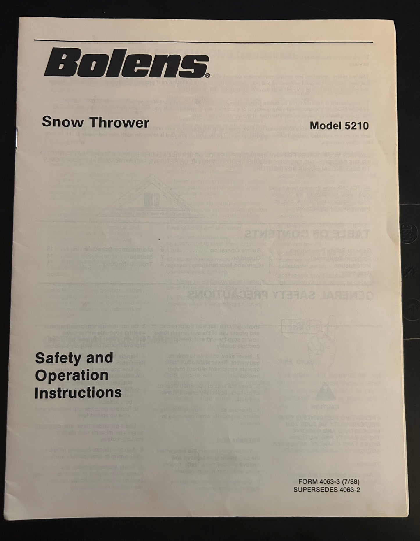 Bolens _ Snow Thrower model 5210 _ Parts List