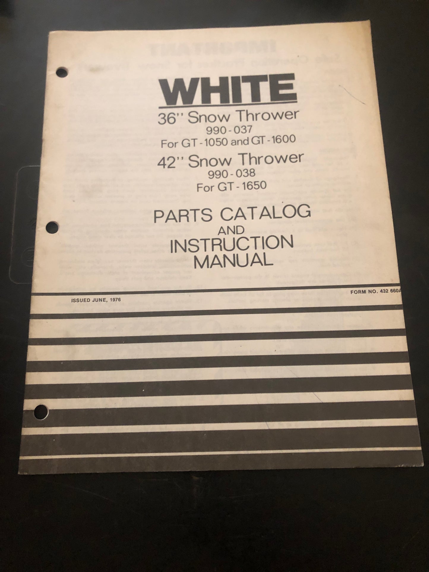 White _ 36” & 42” Snow Thrower _ Parts Catalog & Instruction Manual